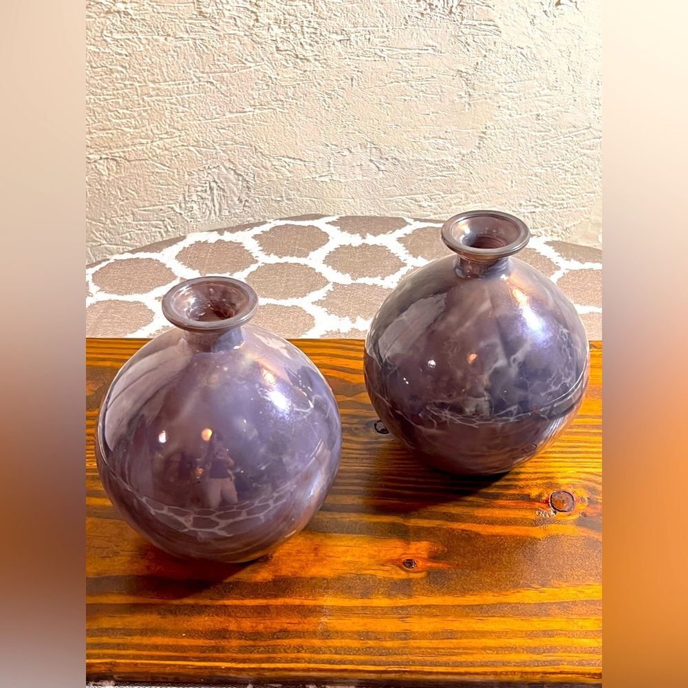 Elegant Grey Glass Vases matching pair unique  pieces to add to your home set/2